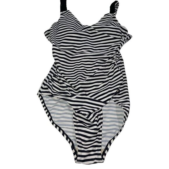 Merona Black & White Striped One Piece‎ Swimsuit - Size Small - Picture 1 of 12